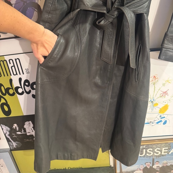 Vintage Gray Long Leather Trench Coat - women’s XS - Picture 5 of 16
